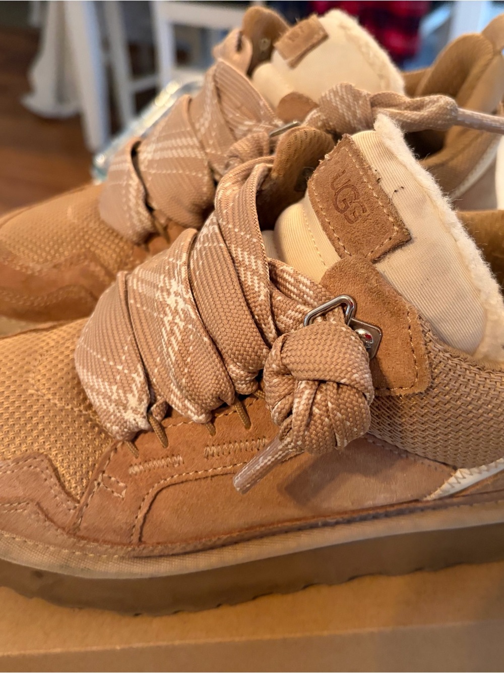 UGG Chestnut Lace-Up Sneakers with Shearling Collar